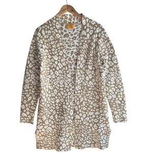 Ruby Rd‎ Cardigan Open Front Animal Print Tan Cream Small  Lightweight Casual